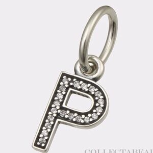 Pandora Sterling Silver Letter P Charm CZ Accent Initial Pendant